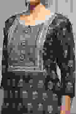 Black Silk Blend Printed- Embroidered Unstitched Suit Set image number 2