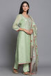 Green Unstitched dress material Suit Set image number 3