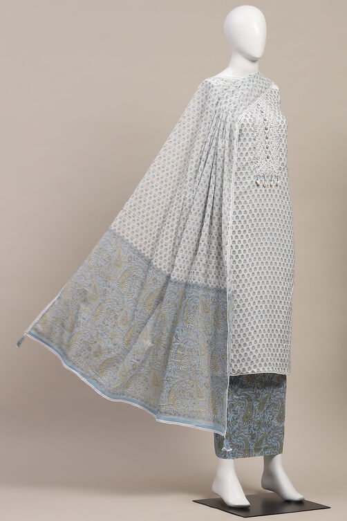 Yellow Cotton Lace Unstitched Suit Set image number 4