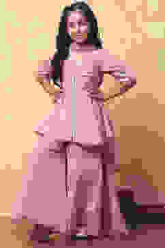 Pink Viscose Chanderi Printed Festive Flared Suit Set image number 6