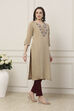 Beige Polyester Blend Straight Dyed Kurta image number 4