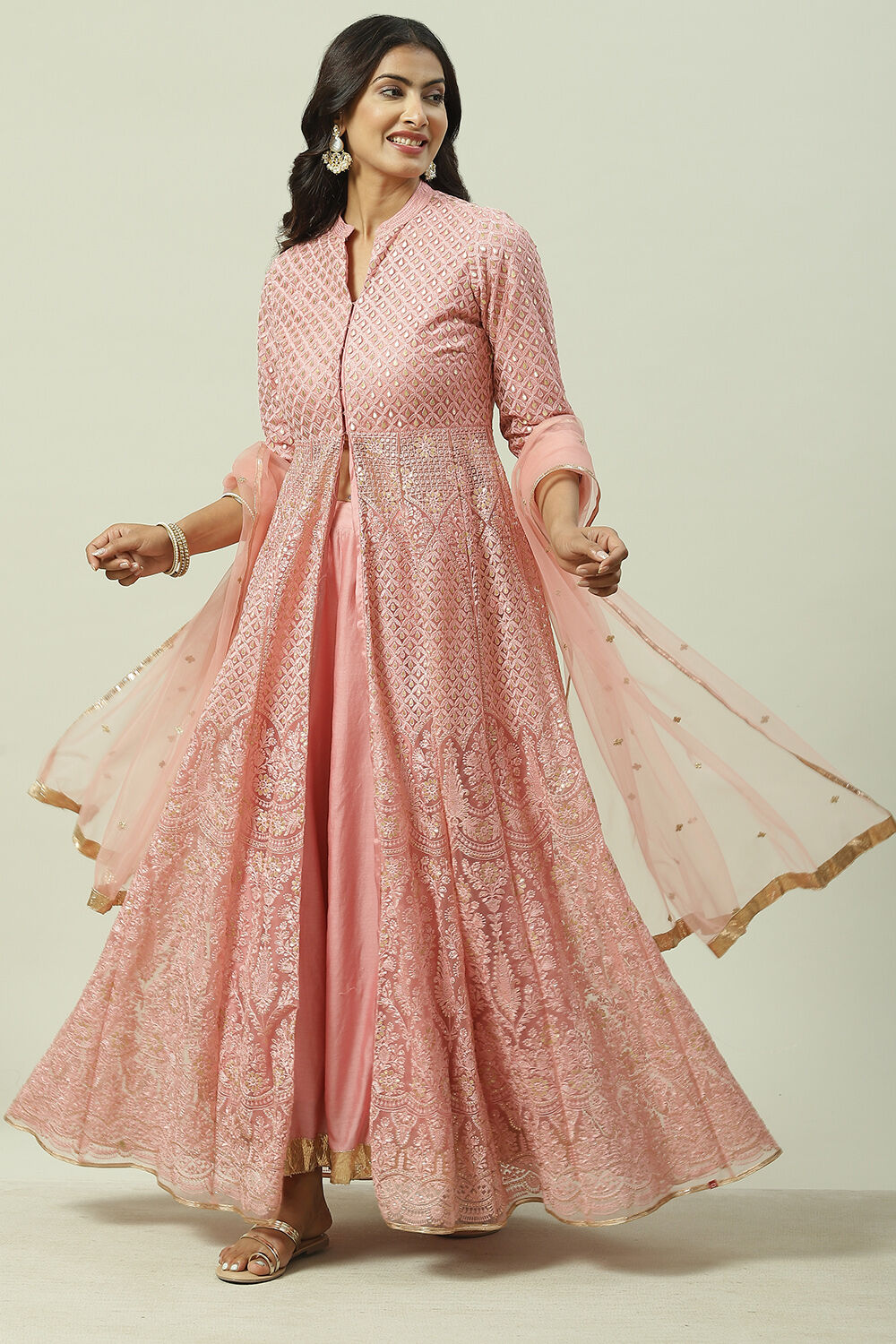 Yellow Flared Kurta Lehenga Suit Set image number 0