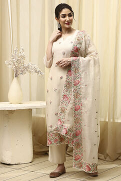 Beige Tissue Machine Embroidered Unstitched Suit Set image number 1