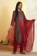 Rust Viscose Blend Straight Suit Set image number 4