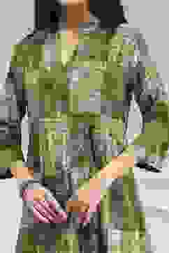 Olive Green Pleated Straight Short Kurta image number 1