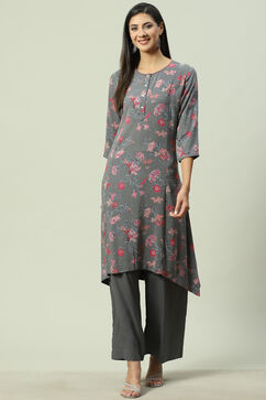 Grey Viscose A-Line Kurta Palazzo Suit Set image number 5