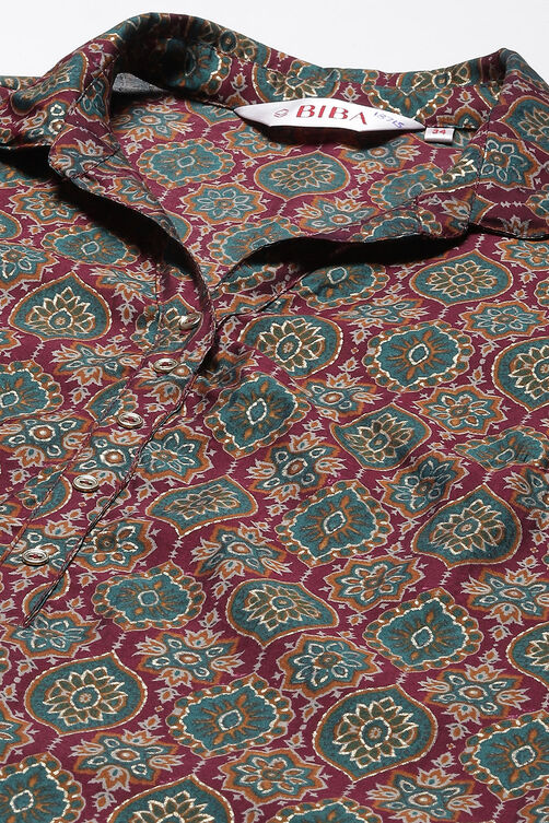 Wine Poly Viscose Straight Printed Kurta image number 1