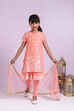 Peach Cotton Double Layered Kurta Churidar Suit Set image number 4