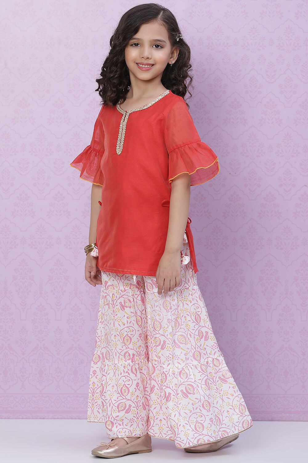 Red Art Silk Straight Top image number 2