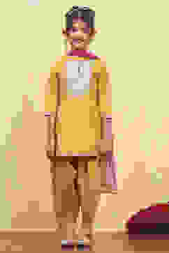 Yellow Cotton Dyed Straight Suit Set image number 6