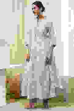 Powder Blue Cotton Embellished Anarkali Suit Set image number 3