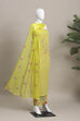 Lime Green Cotton Printed Embroidered Unstitched Suit Set image number 4