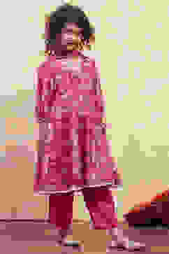 Coral Pink Angrakha Printed Flared Suit Set image number 5