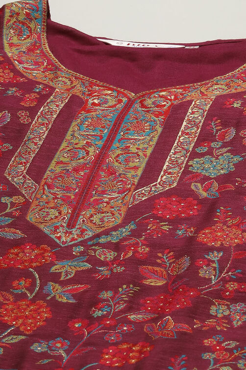 Wine Cotton Straight Yarndyed Kurta Palazzo Suit Set image number 1
