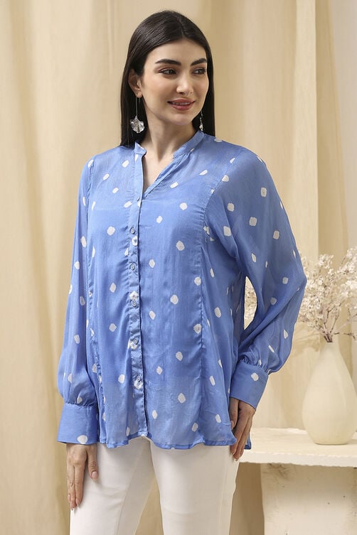 Blue Printed Straight Shirt image number 2