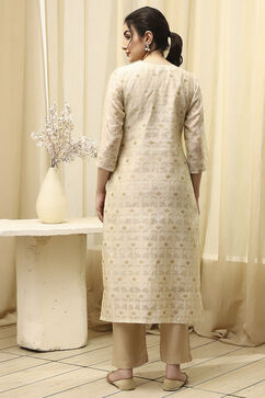 Beige Chanderi Jamdani Unstitched Suit Set image number 5