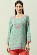 Sea Green Art Silk Printed Short Kurti