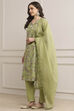 Green Cotton Blend Floral Straight Suit Set image number 3