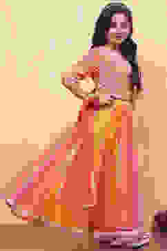 Yellow and Pink Embellished Festive Flared Lehenga Set image number 5