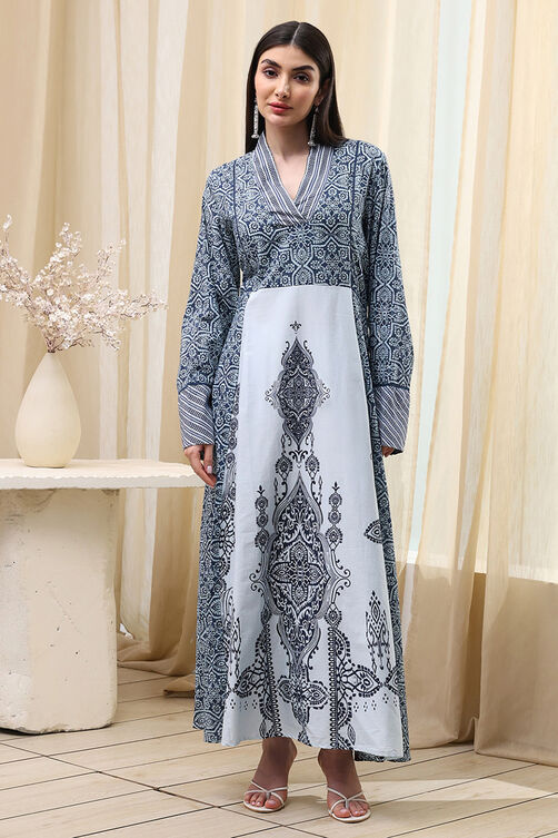 Blue & White Jalabiya Kaftan image number 5