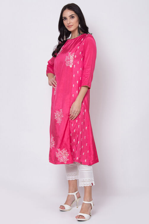 Fuchsia Viscose A-Line Printed Kurta image number 2