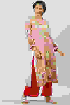 Peach Rayon Straight Printed Kurta image number 2