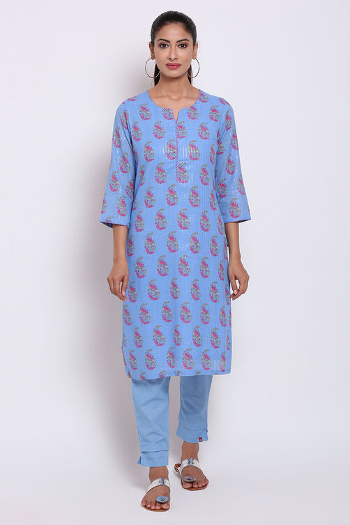 Peach Metallic Cotton Printed Kurta image number 2