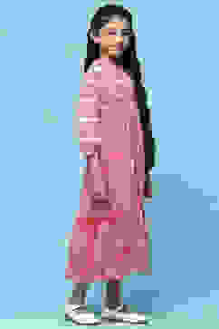  Red Printed Cambric Dress With Front Opening image number 4