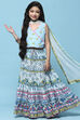 White Tiered Lehenga With Printed Blouse & Net Dupatta