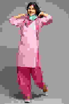 Pink Rayon Straight Kurta Cross Yoke Salwar Suit Set image number 0