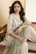 Off-White Cotton Embroidered Straight Kurta Set image number 1
