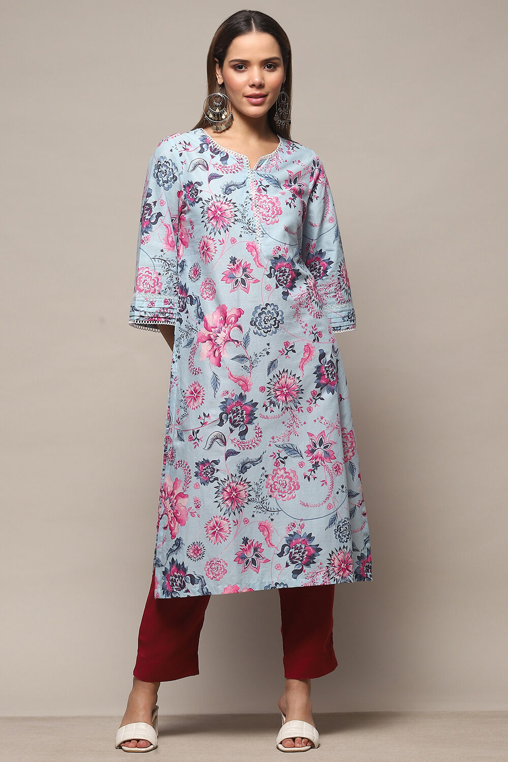 Yellow Cotton Floral Printed Straight Kurta image number 5