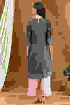 Grey Silk Yard Dyed Straight Festive Kurta image number 3