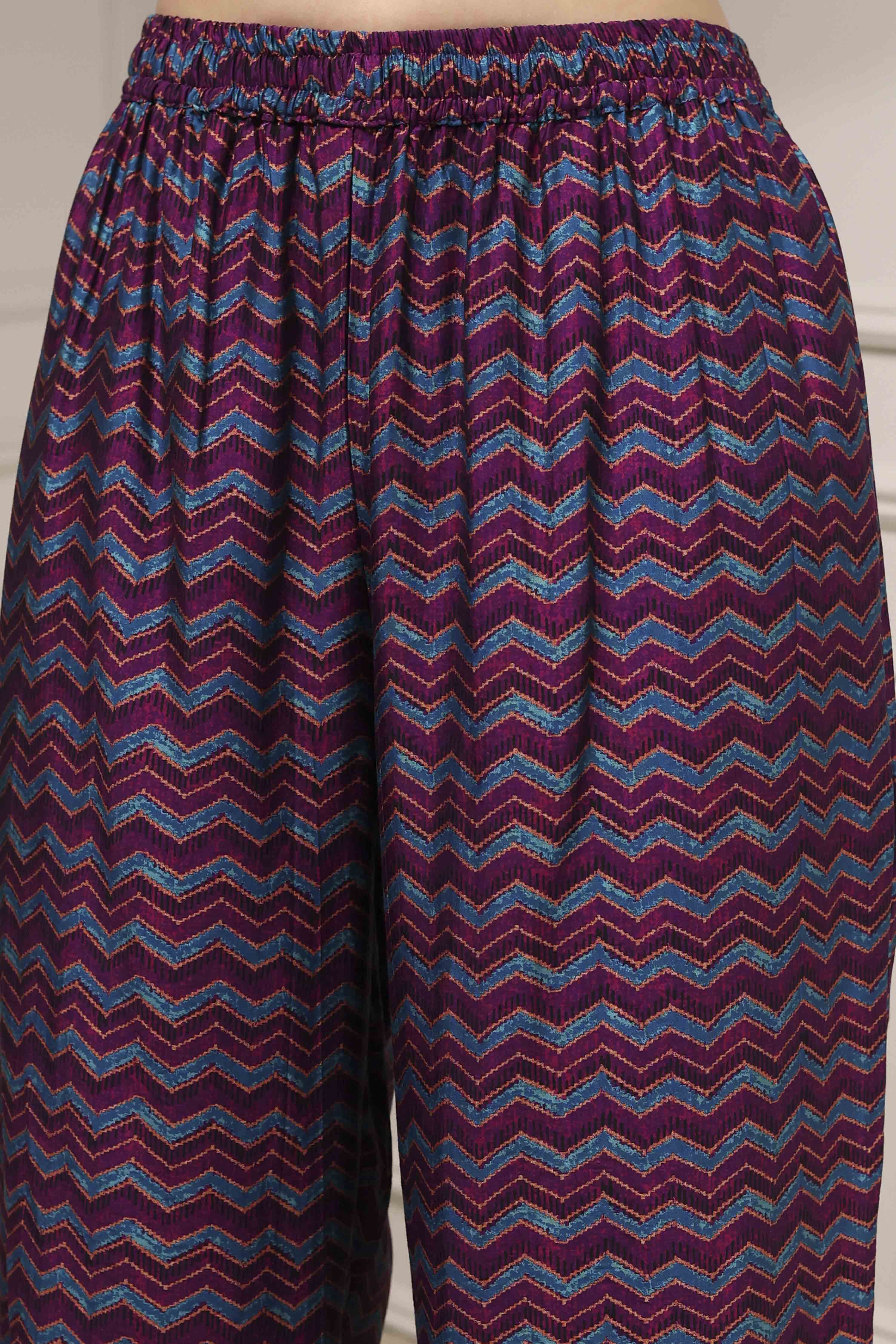 Purple Printed Anarkali Suit Set image number 2