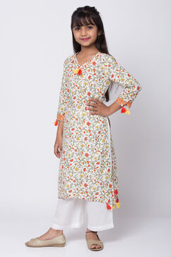 White Cotton A-Line Straight Kurta Palazzo Suit Set image number 2