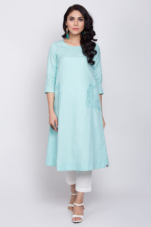 Pink Cotton A-Line Yarndyed Kurta image number 0