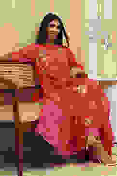 Fuchsia Poly Chanderi Layered Tiered Dress image number 0