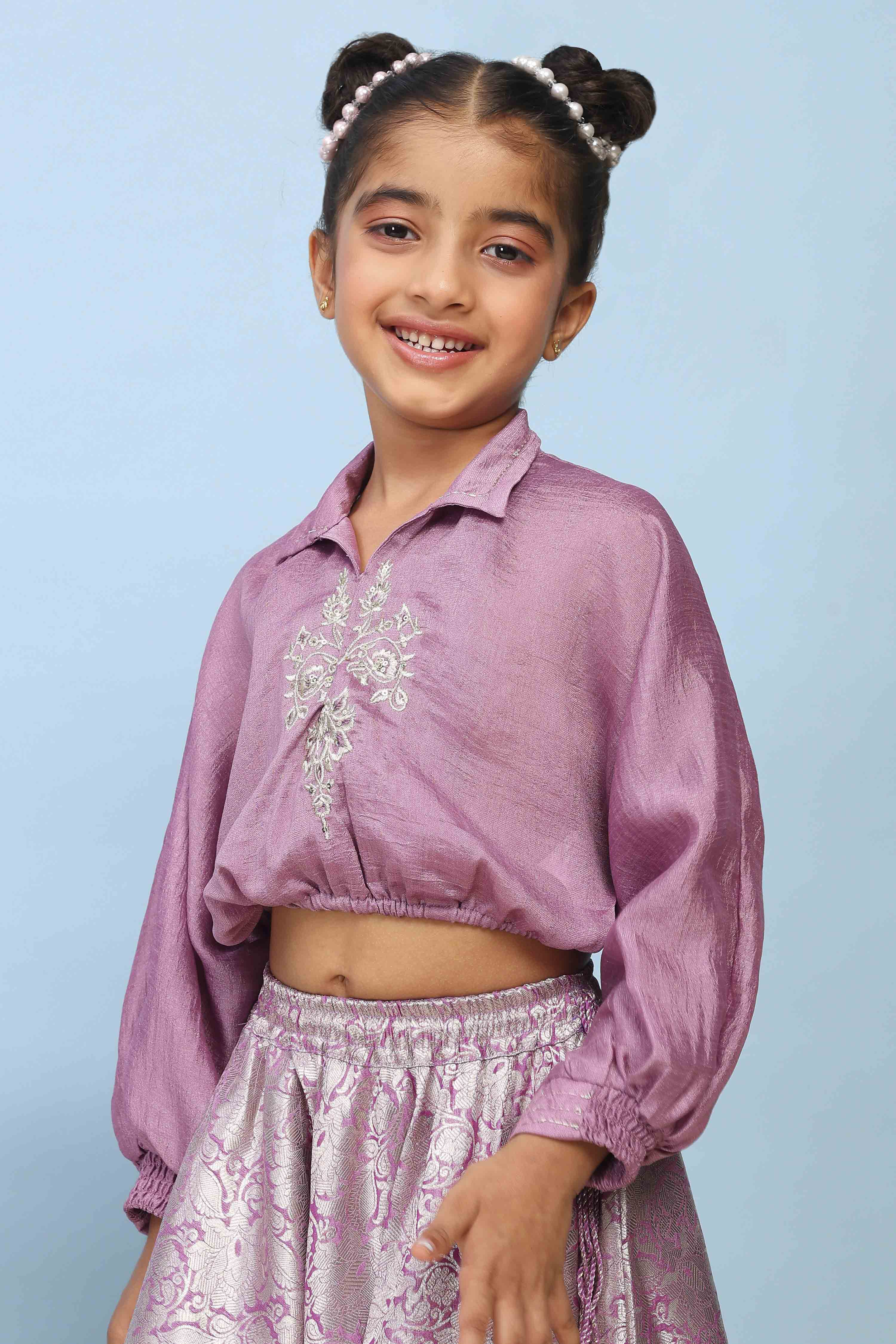 Lilac Polyester Flared Lehenga Set image number 1