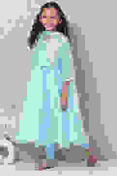 Sky Blue Art Silk Anarkali Kurta Churidar Suit Set image number 3