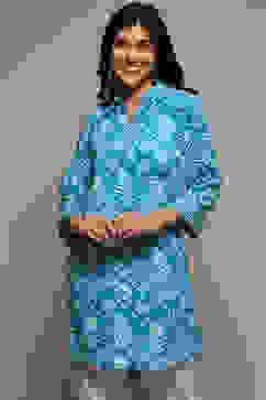 Blue LIVA Printed Kurti image number 5