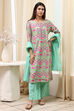 Sea Green Printed Straight Suit Set image number 6