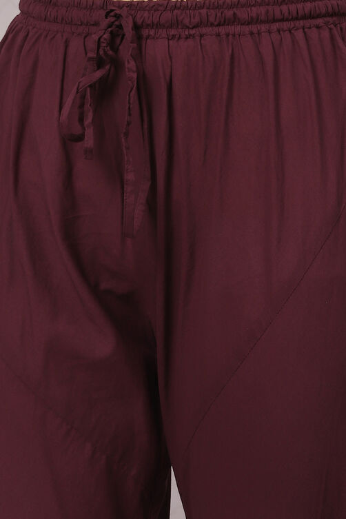 Wine Cotton Silk Flared Kurta Churidar Suit Set image number 4