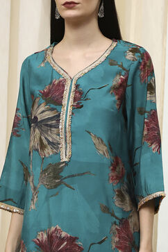 Blue Floral Printed Straight Kurta image number 1