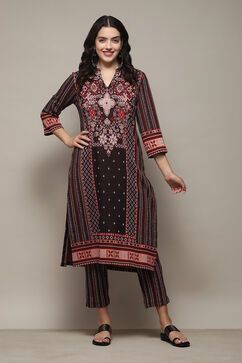 Black Yarndyed Straight 2 Piece Suit Set image number 0