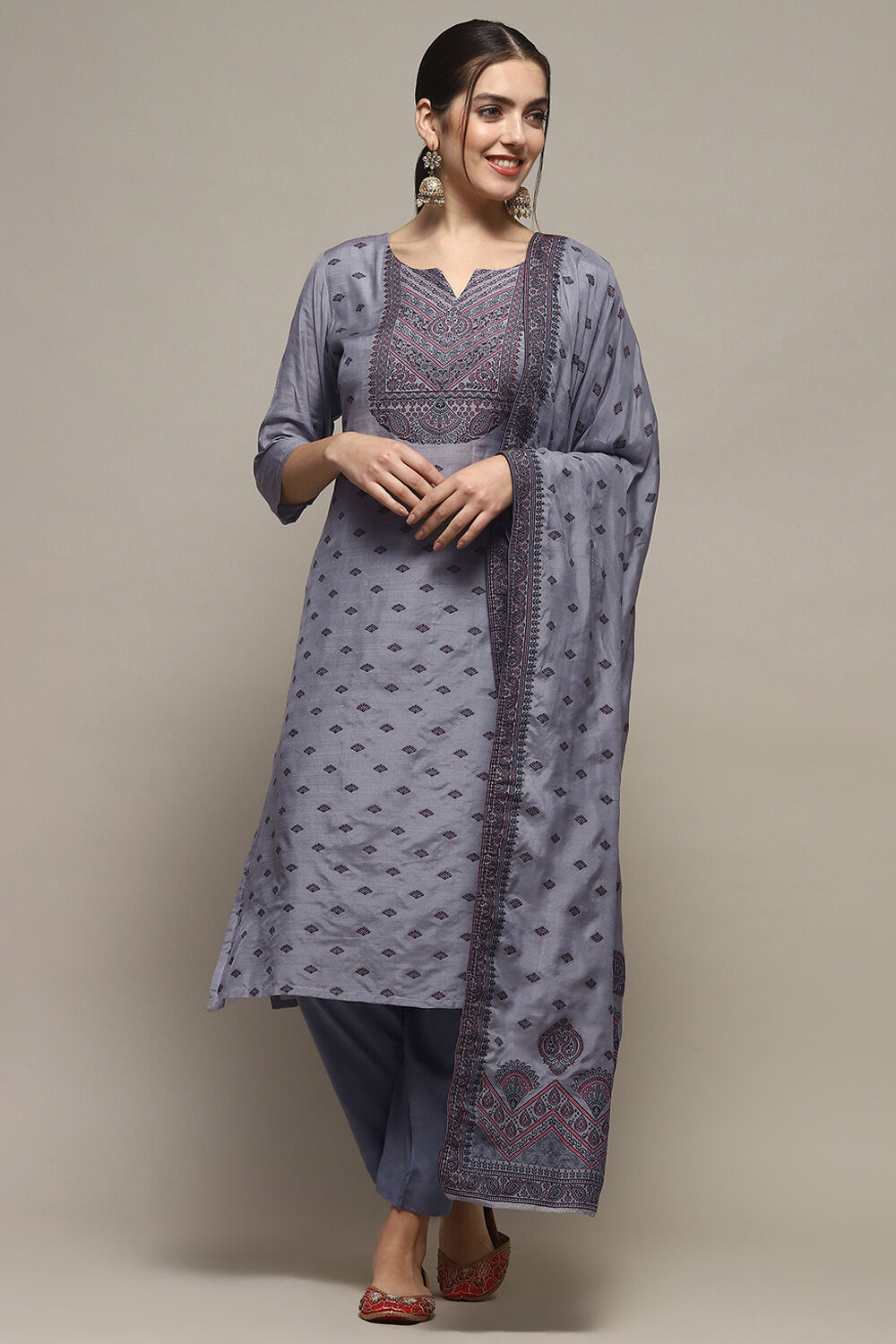 Sky Blue Chanderi Unstitched Suit Set image number 8