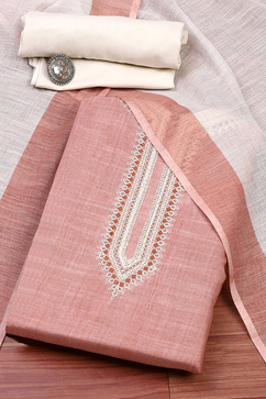 Peach Cotton Unstitched Suit Set image number 0