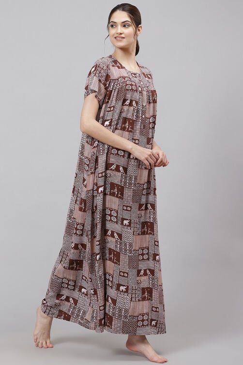 Brown Straight Viscose Printed Sleepwear image number 4