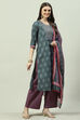 Blue Cotton Straight Suit Set image number 3