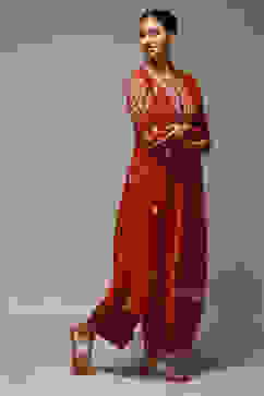 Terracotta Cotton Straight Kurta Palazzo Suit Set image number 6