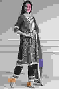 Blue Chanderi Embroidered Straight Suit Set image number 5